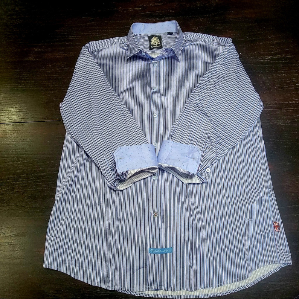 English Laundry Flip Cuff Button Down Shirt Men’s XL Blue Purple White Striped